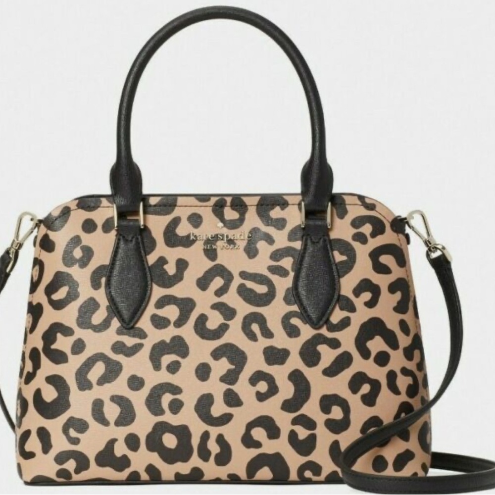 kate spade Leopard Print Dome Satchel - Black & Tan